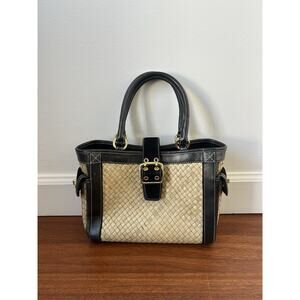 Vintage Y2K Coach 4419 Handbag Woven Straw Leather Trim Buckle Suede w/Turnlock